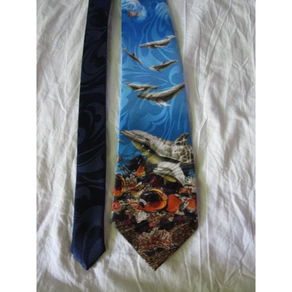 Beautiful Sea Life Fish Dolphins Whales Hand made Neck Tie by Steven Harris Blue - Picture 6 of 6